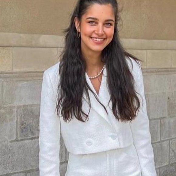 ZARA OYSTER WHITE TWEED DOUBLE BREASTED CROPPED BLAZER $129 - Picture 4 of 16